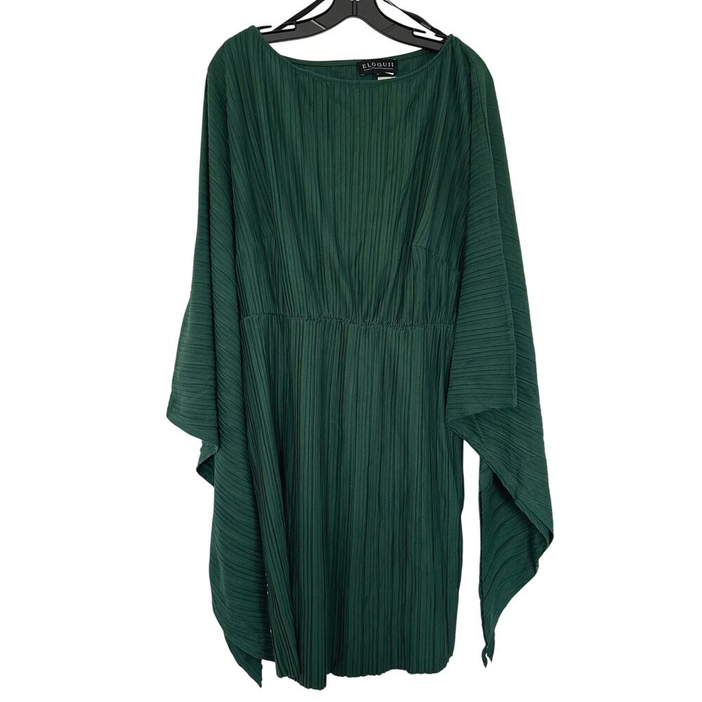 Eloquii (18) Emerald Green Pleated Cape Sleeve Cocktail Dress NWT Wedding Guest